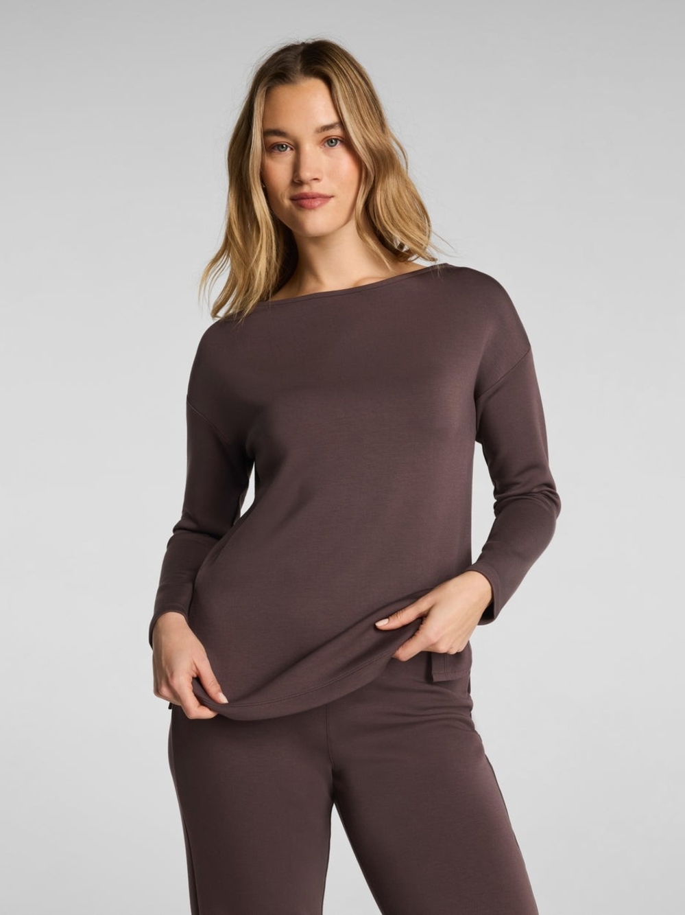 SPANX Boatneck Long-Sleeve Top in Deep Brown